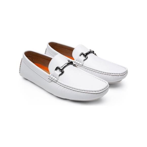 Men's White Slip On Loafers - Picture 7 of 7